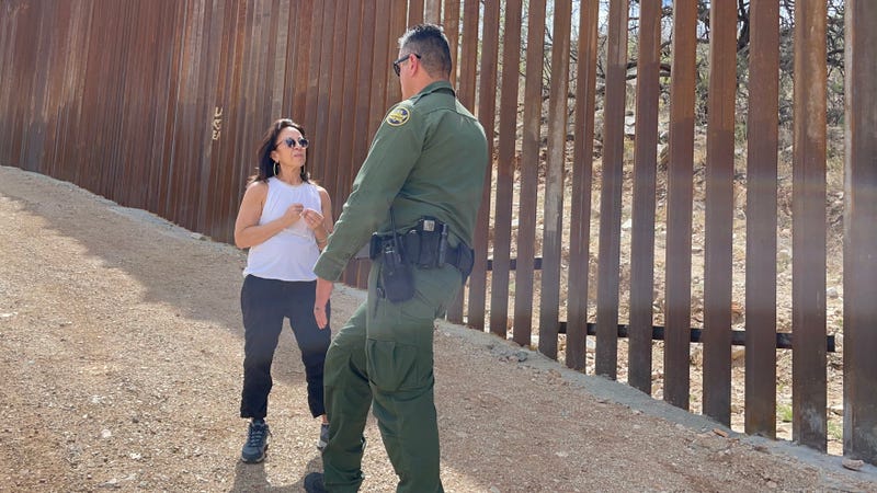 Maria Hinojosa conducting an interview at the border