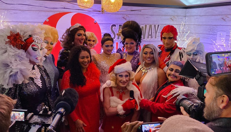 Participants in this year's annual "Drag Queens on Ice" in San Francisco, along with Mayor London Breed.