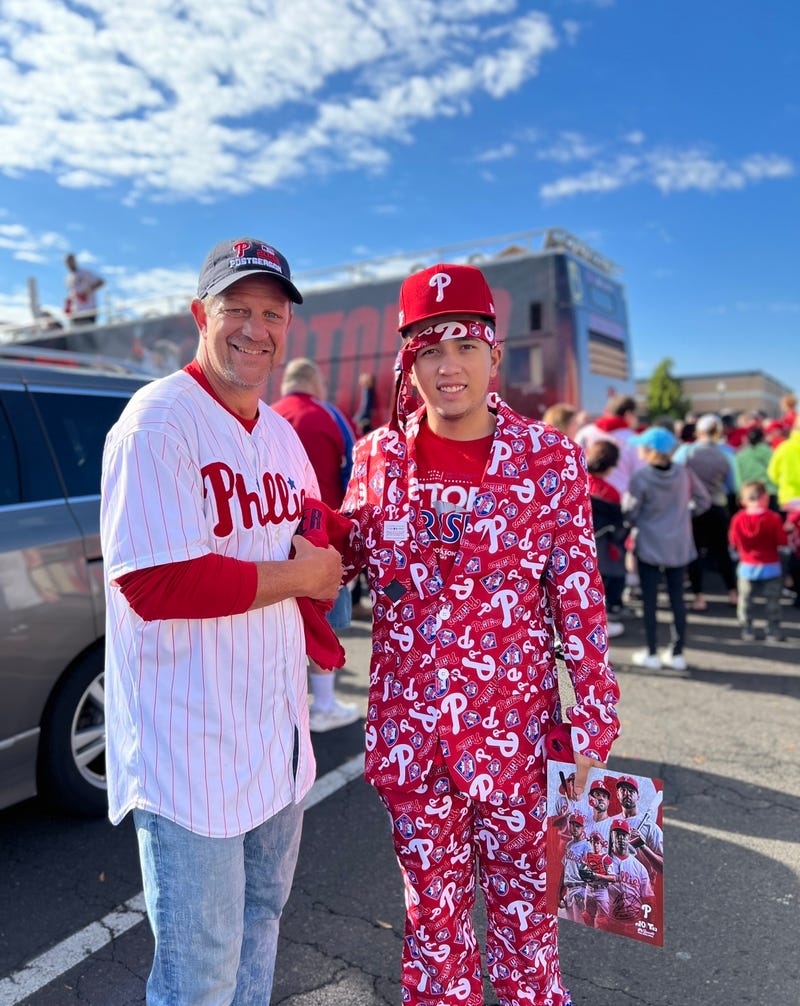Mickey Morandini at the Chickie's & Pete's Red October Bus stop