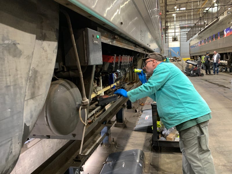 SEPTA rail cars being inspected 