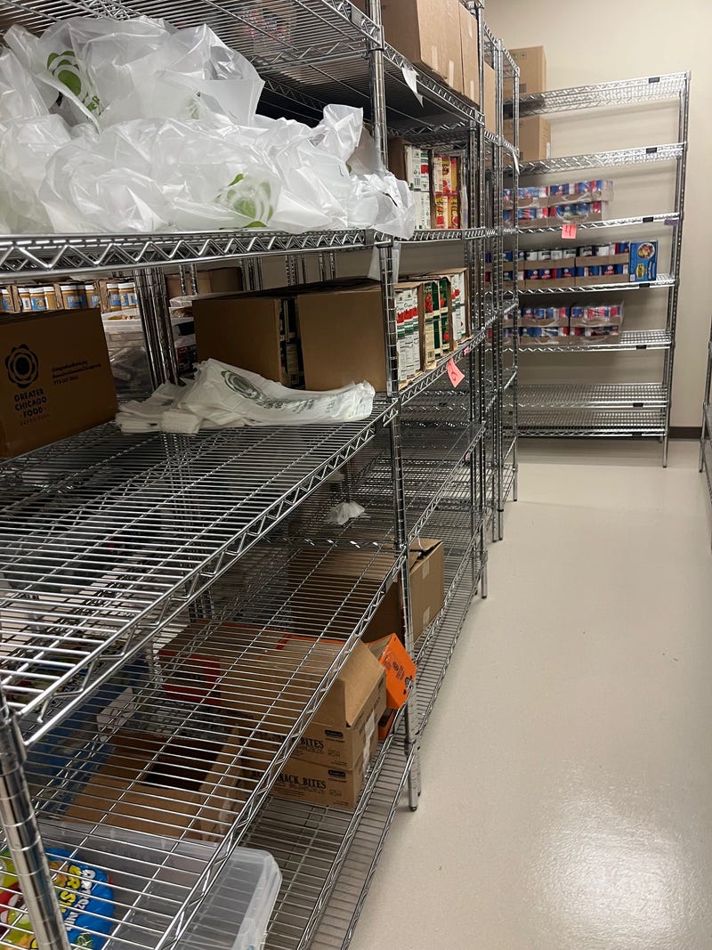 Empty shelves stand out in the food pantry at the Salvation Army Freedom Center in Chicago's Humboldt Park neighborhood. 