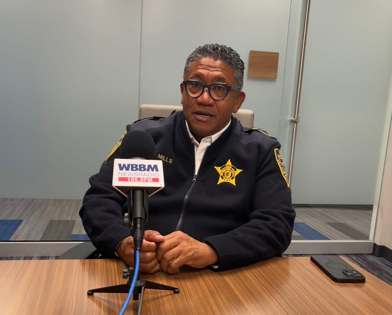 Broadview police chief Thomas Mills talks to WBBM Newsradio at village hall. 