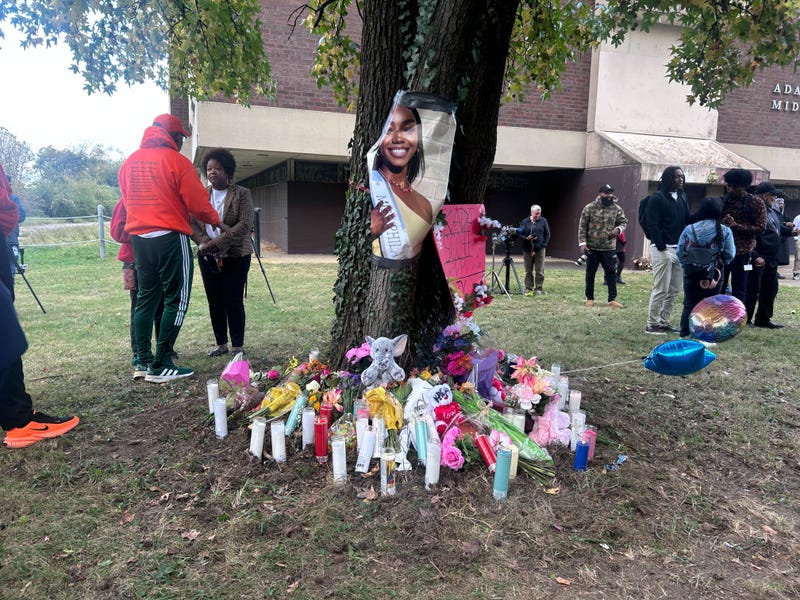 Kada Scott memorial outside vacant Ada H. Lewis Middle School