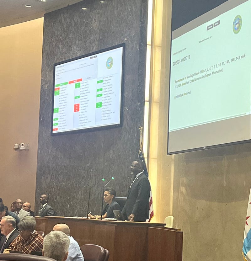 Chicago mayor Brandon Johnson oversees a vote in Chicago City Council, December 19, 2025.