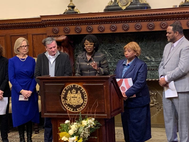 Mayor Cherelle Parker speaks about $11.5 million initiative to clean graffiti and litter from seven high-traffic highway junctions