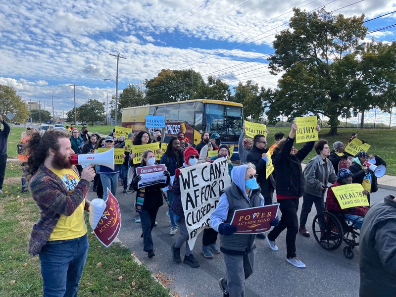 About 30 nearby residents took to the streets to demand a seat at the table in the planned redevelopment of the former Philadelphia Energy Solutions refinery, the site of a 2019 fire and explosion.