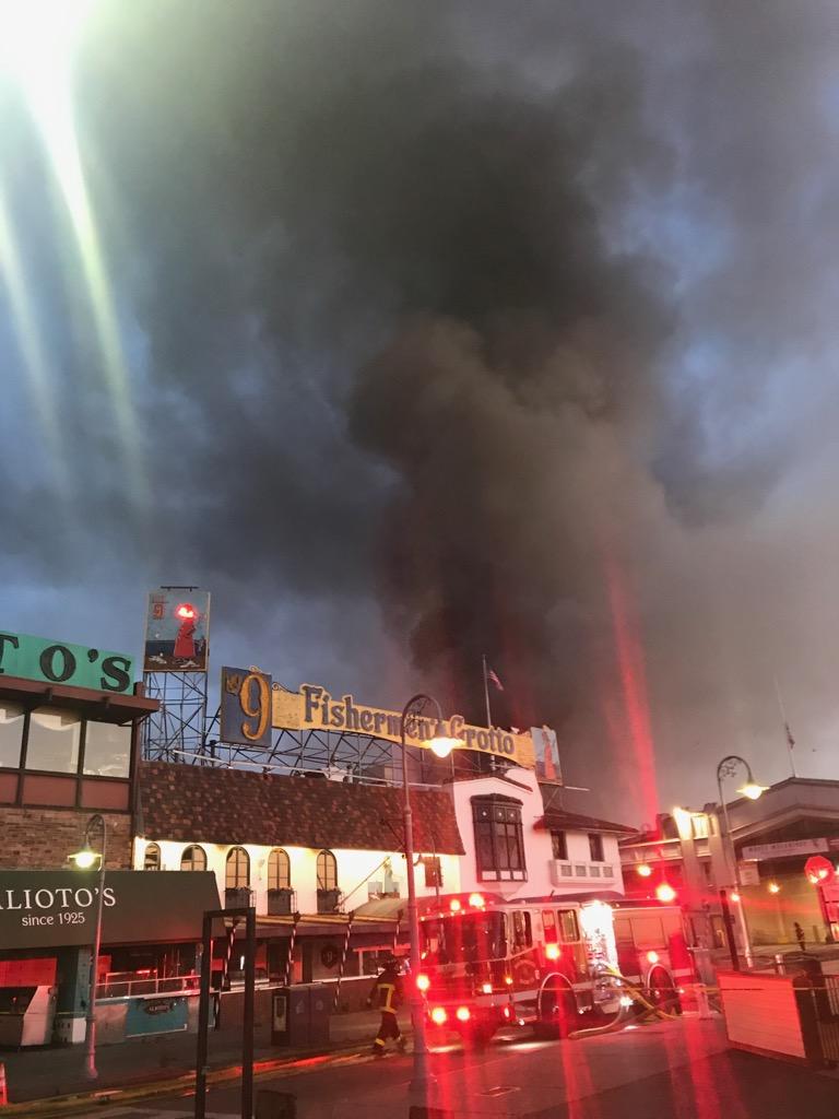 Roughly 100 firefighters are on the scene at a fire in Fisherman's Wharf.