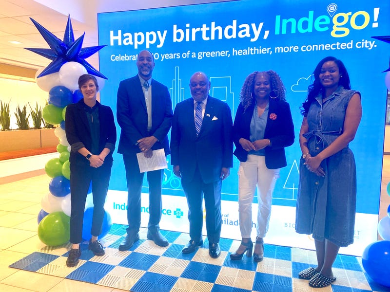 Advocates, community members and partners gathered to celebrate 10 years of Indego in Center City on Wednesday, April 23.