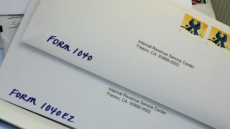  Letters to the Internal Revenue Service are piled up at the U.S. Post Office curbside drop off April 17, 2007 in San Francisco, California. 