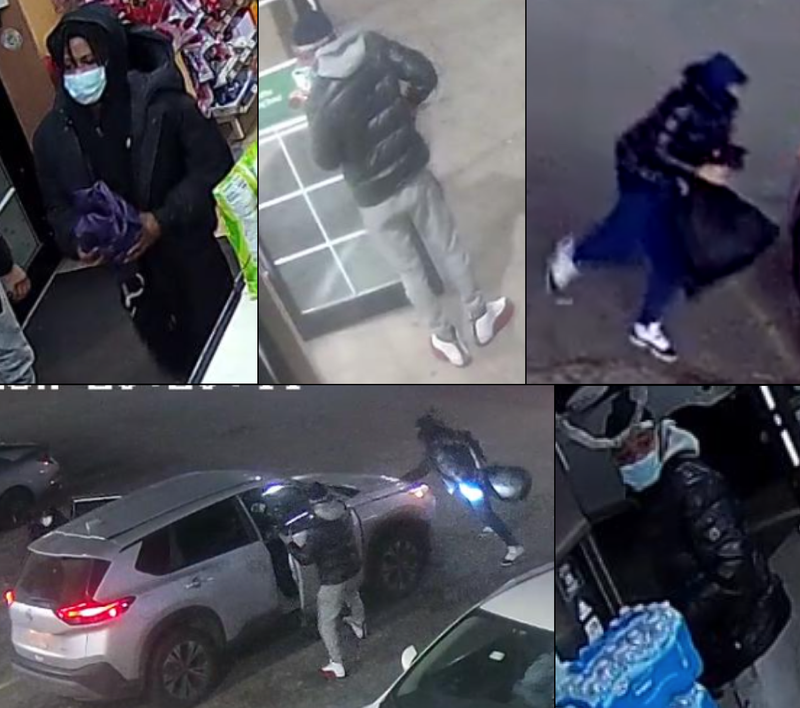Three suspects fled in a silver Nissan Rogue after robbing a Huntington 7-Eleven of more than $600 in ice cream on Feb. 12