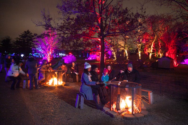 Guests can warm up by crackling fires and roast marshmallows for s’mores, or stop in one of the concession tents for a snack and beverage.