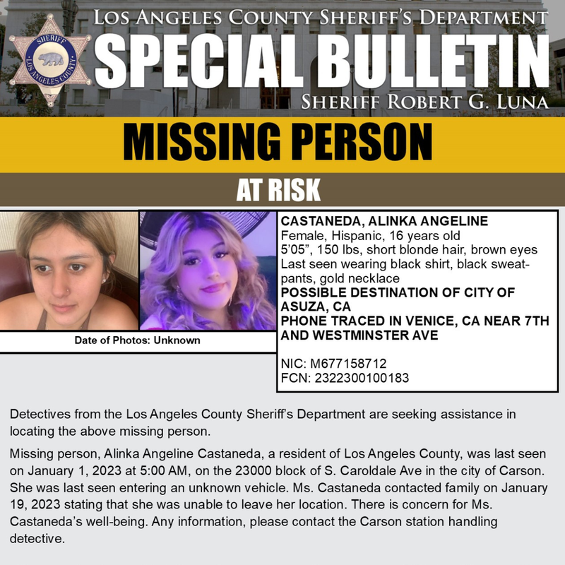 A Carson family desperately searches for their 16-year-old missing daughter