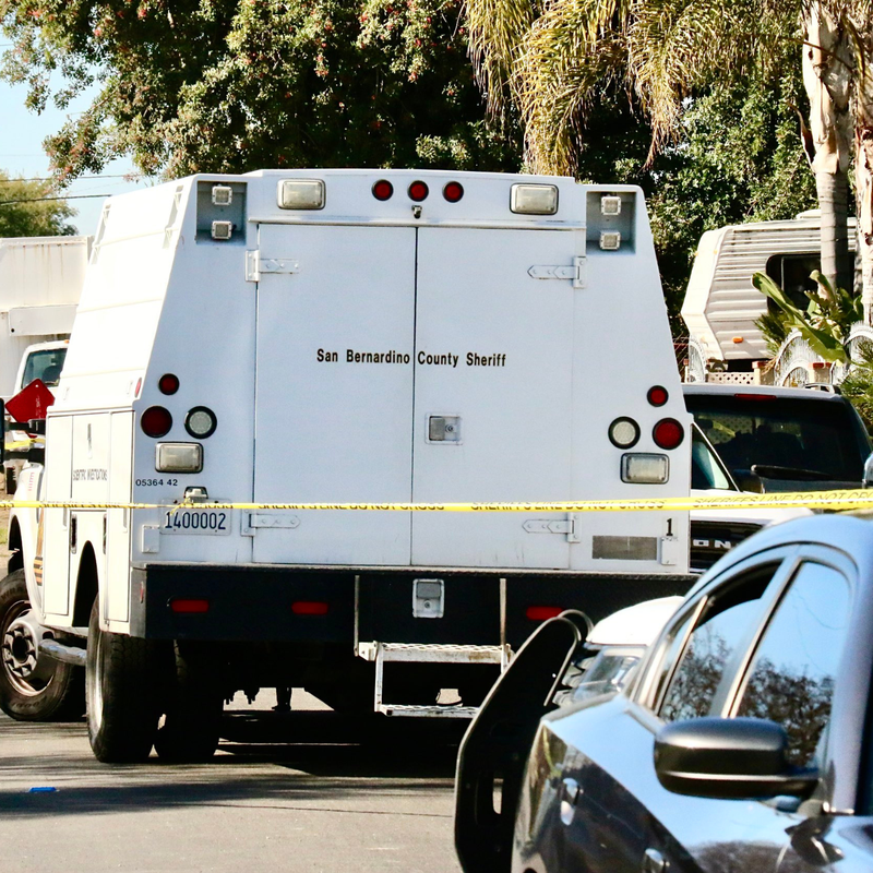 San Bernardino Sheriff’s Detectives examining a home on Ramona Place where bodies of 3 adults have been discovered. Preliminary ruling, Homicide, no description of suspect at present.