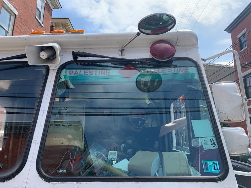 Ice cream truck driver displays Palestinian flag