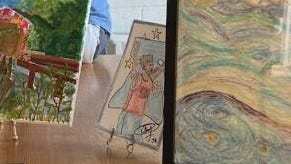 Artwork of Joel Embiid by Jake Spencer, an artist with Down Syndrome.