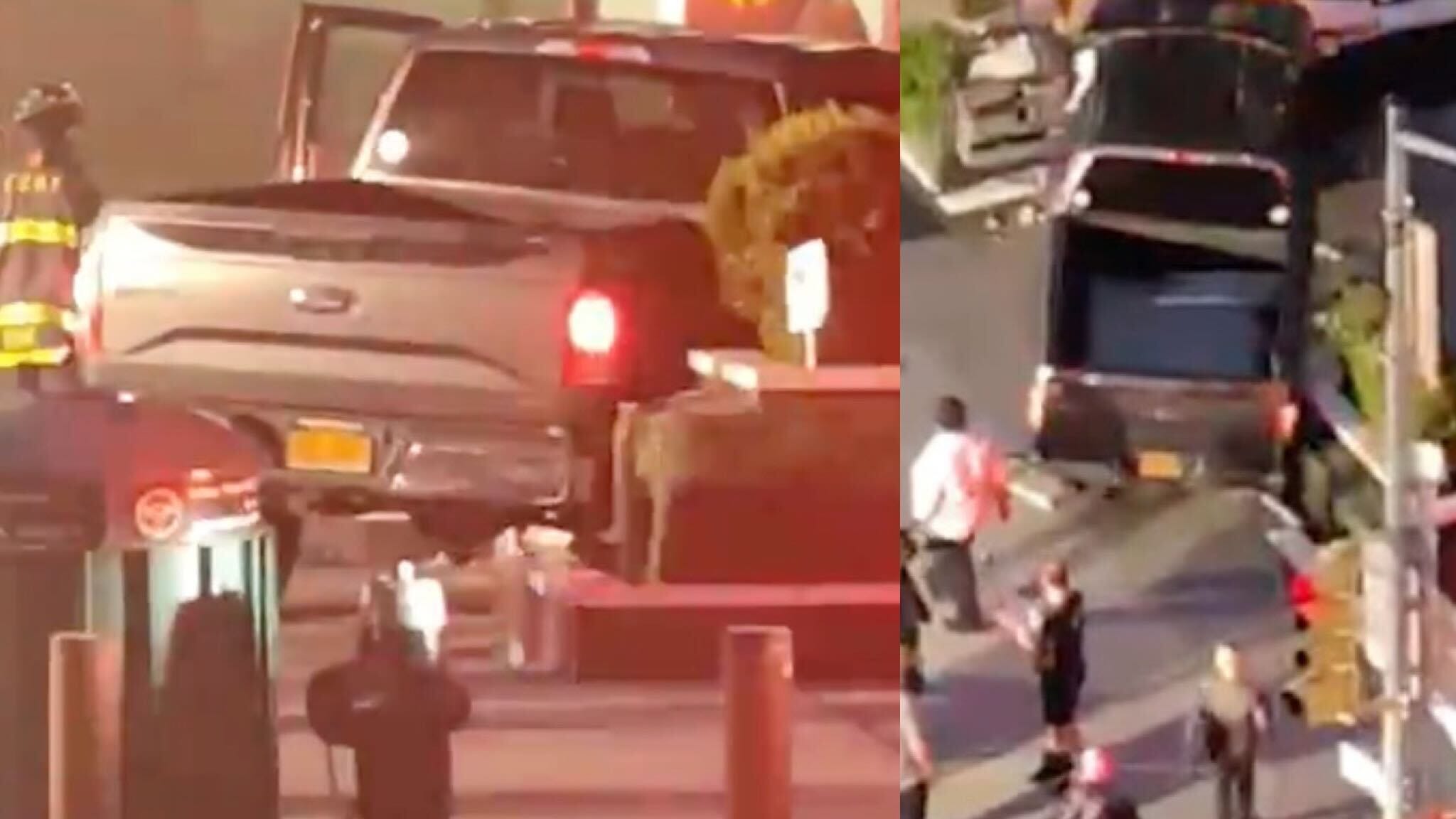 Speeding pickup truck smashes into UES building; at least 1 person hurt