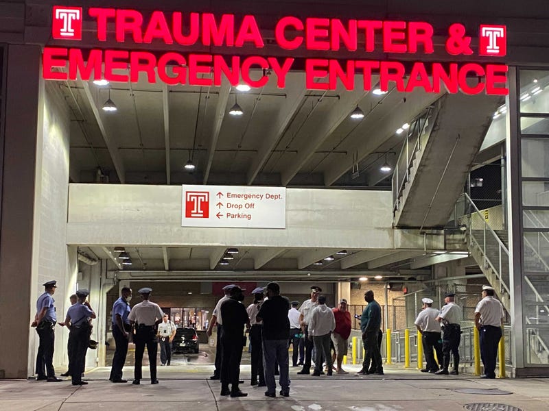 Police gathered at Temple University Hospital to support a 28-year-old, four-year veteran officer who had been shot on Monday night.