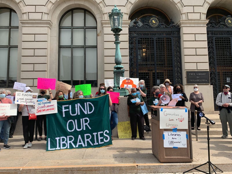 A rally to increase funding for the Free Library of Philadelphia.
