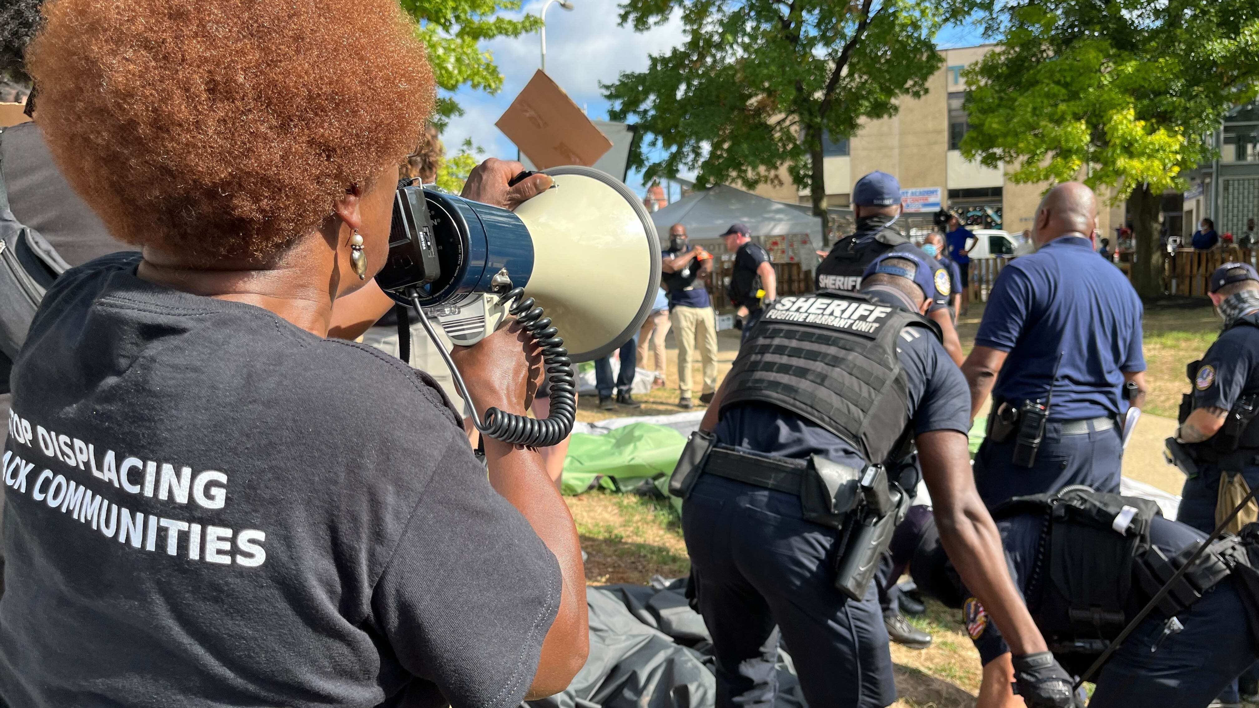 Clashes erupt as deputies clear encampments in front of University City affordable housing complex