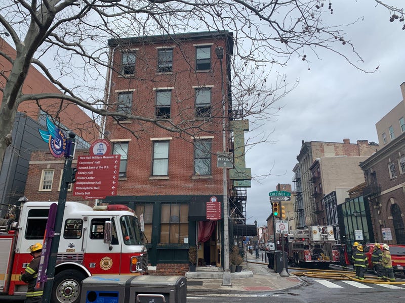 Roads are closed off in Old City around the area of 3rd and Chestnut streets because of a fire at the Society Hill Hotel on Wednesday morning.