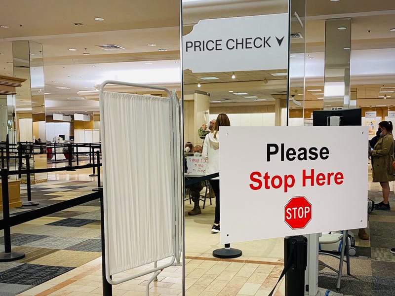 An empty Lord & Taylor store at Moorestown Mall is serving as a COVID-19 vaccination site.