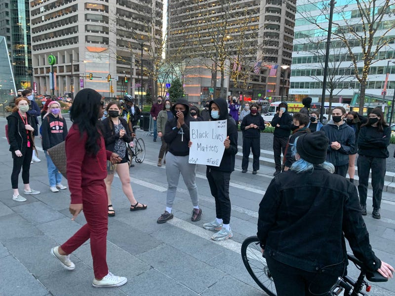 People demonstrate in Center City Philadelphia to remember the lives of Black people lost to police conflicts.