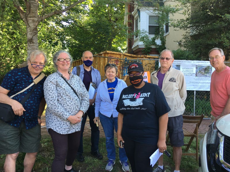 State Rep. Darisha Parker (D-Philadelphia) with Anne Peters (second from left) and other neighbors trying to save the historic Joseph T. Pearson house from demolition.