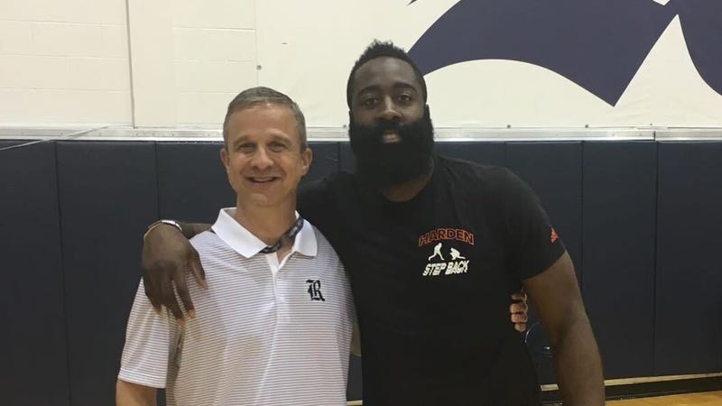 Rice coach Scott Pera, who coached James Harden in high school and college, and the newest 76ers star.