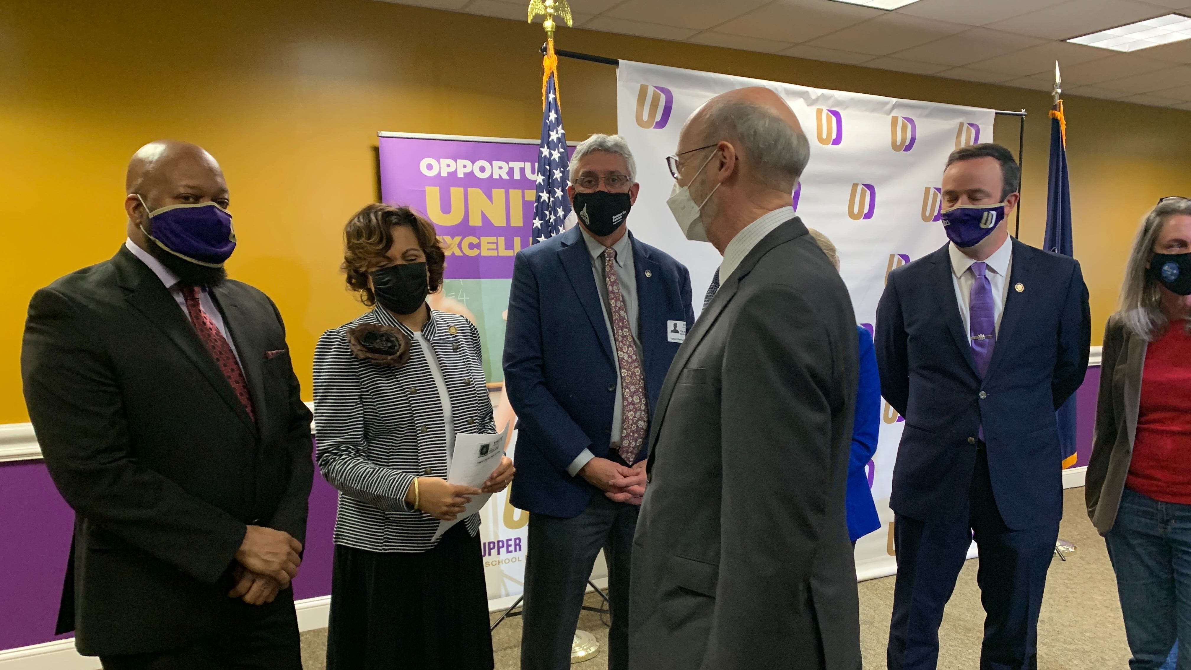 Gov. Wolf pitches $1.5B education budget at Upper Darby High School