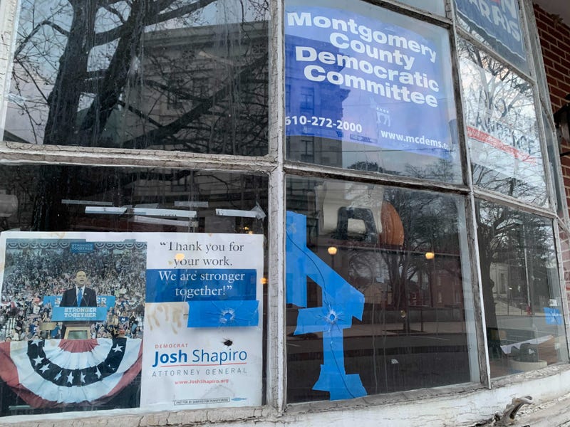 Authorities, including the FBI, are investigating after officials say shots were fired into the Montgomery County Democratic Committee Office.