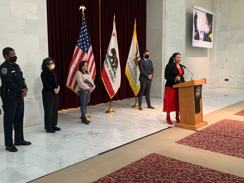 Mayor London Breed speaking at Friday's press conference.