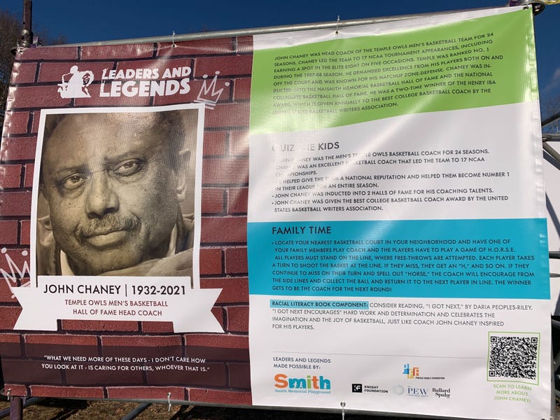 Banner honoring Temple basketball coach John Chaney