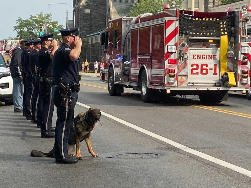 Police and fire personnel came together to honor firefighter Tom Royds, who died Saturday in the line of duty.