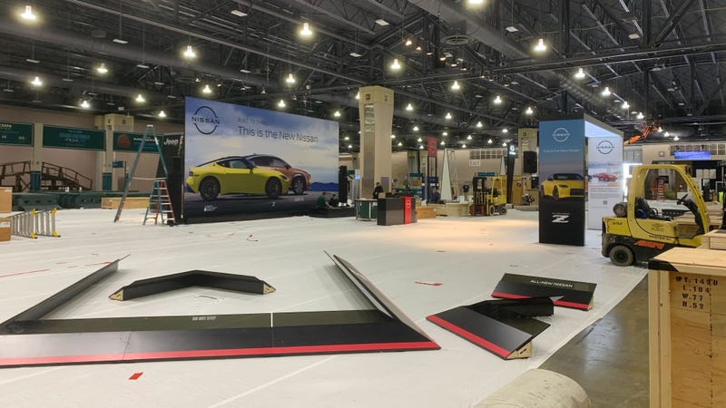 Preparation for the 2022 Philadelphia Auto Show at the Pennsylvania Convention Center.