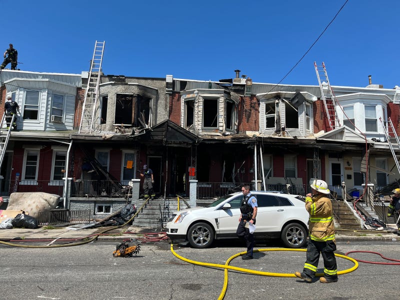 Police found 154 single-gallon milk containers filled with fuel in an abandoned West Philly house on Aug. 1, 2022. The next morning, fire crews were at the same house to extinguish a fire.
