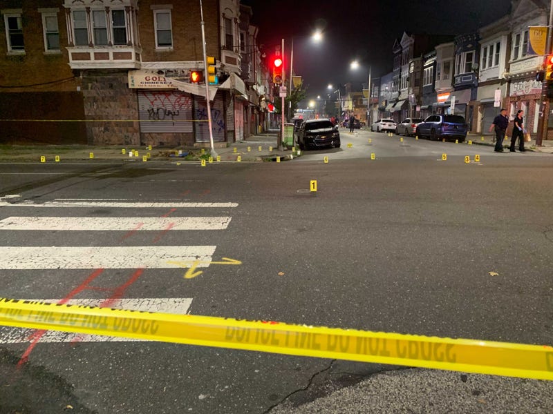 police markers fill scene of West Philadelphia shooting