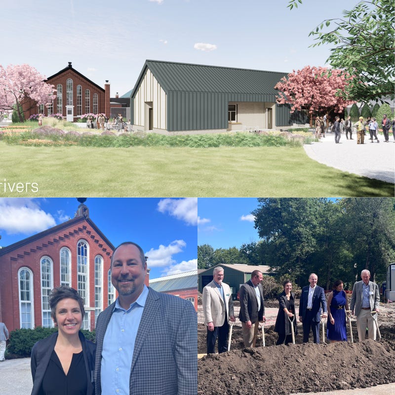 Rendering of new Event Support Building; Mayor Cara Spencer and TGP executive director Bill Reininger; groundbreaking