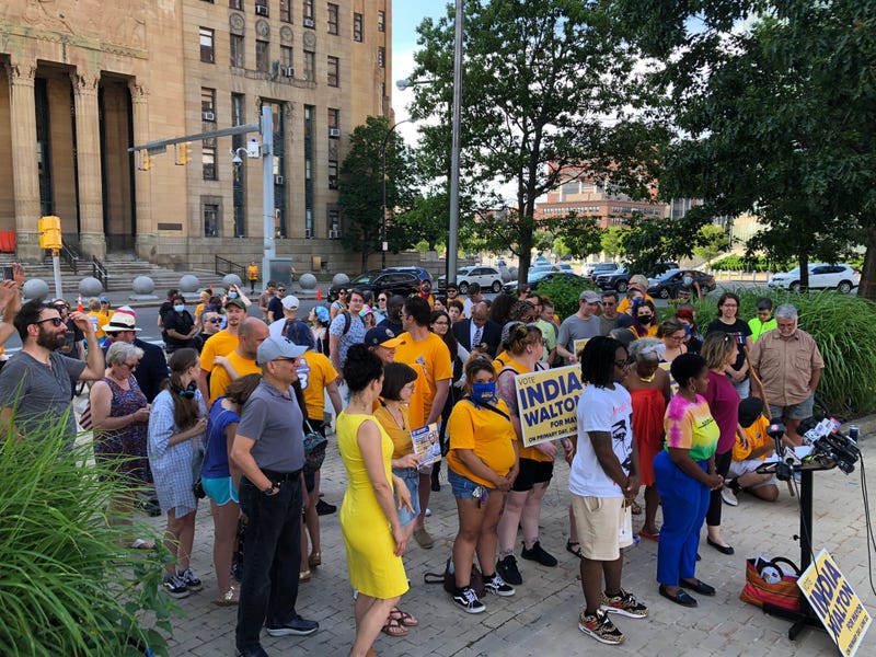 India Walton is joined by dozens of her supporters outside of Buffalo City Hall. June 29, 2021