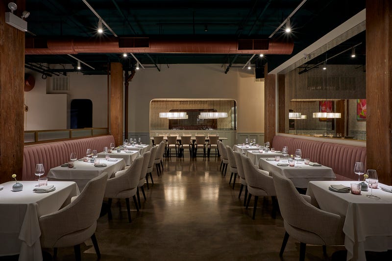 Part of the dining room inside River North's Indienne. Sarkar said he decided go with a pink and green color theme that pays homage to Holi, the Hindu Festival of Colors.