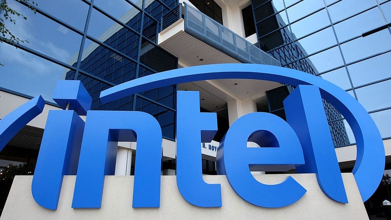 An Intel sign is displayed in front of the Intel company headquarters July 15, 2008 in Santa Clara, California.