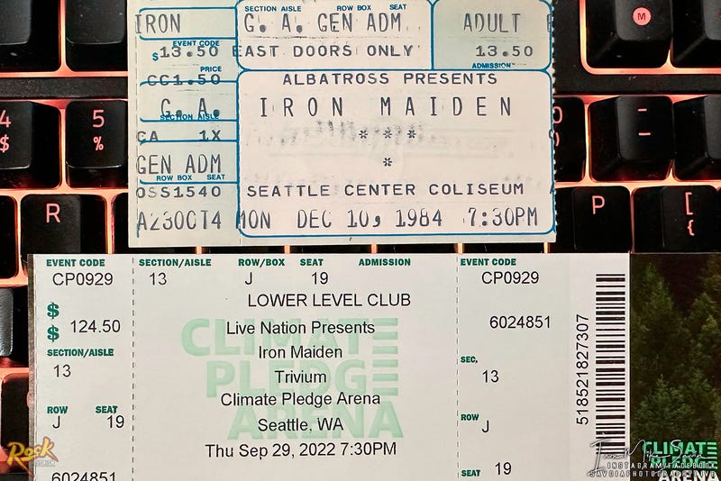 Iron Maiden Concert Tickets 1984 and 2022 - 38 years apart