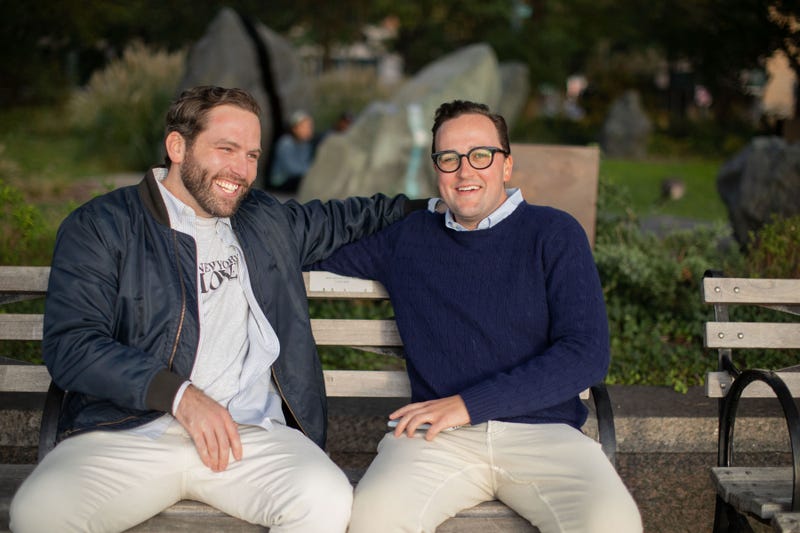 Jack Ciapciak (L) and his Jack Lorentzen (R) during their engagement in Hudson River Park in September 2022.