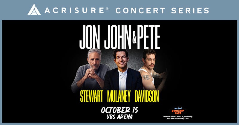 Listen for your Chance to Win Tickets to See Jon Stewart, John Mulaney, and Pete Davidson at UBS Arena