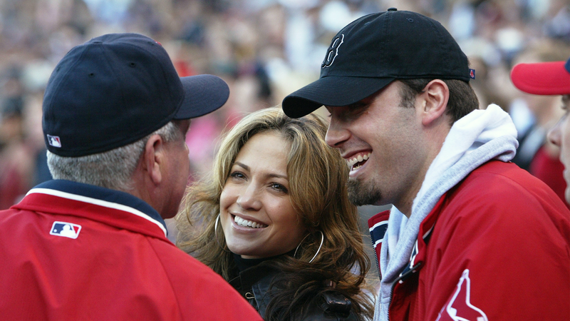  Jennifer Lopez and Ben Affleck joke with Boston Red Sox' manager Grady Little