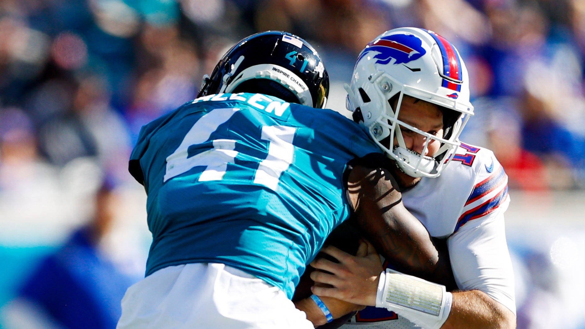 Jags' Josh Allen sacks, intercepts and recovers fumble from Bills' Josh Allen, sending social media into frenzy