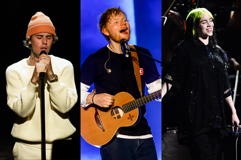 Justin Bieber and Ed Sheeran and Billie Eilish