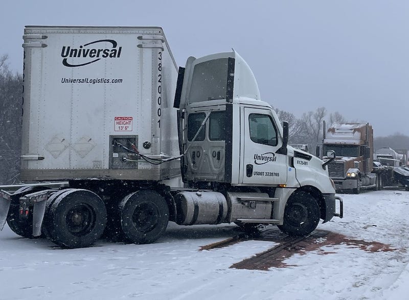 Jackknifed semi-truck