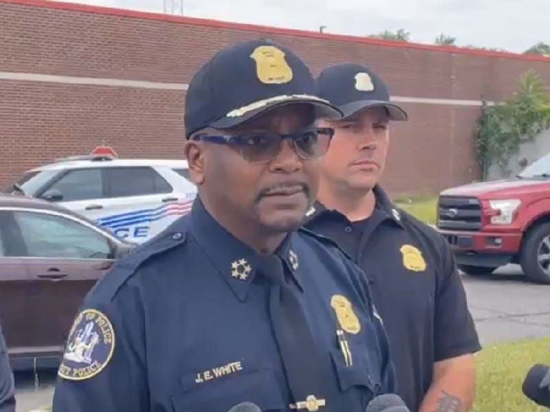 Detroit Police Chief James White speaks to reporters