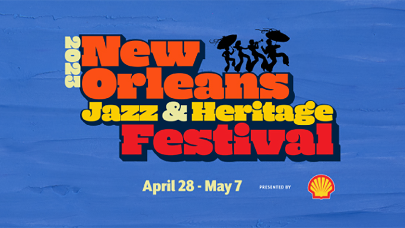 Jazz Fest 2023 logo on blue background