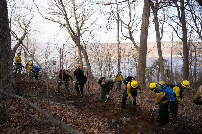 Firefighters working to contain the Jennings Creek Fire along the New York-New Jersey border on Nov. 14, 2024.